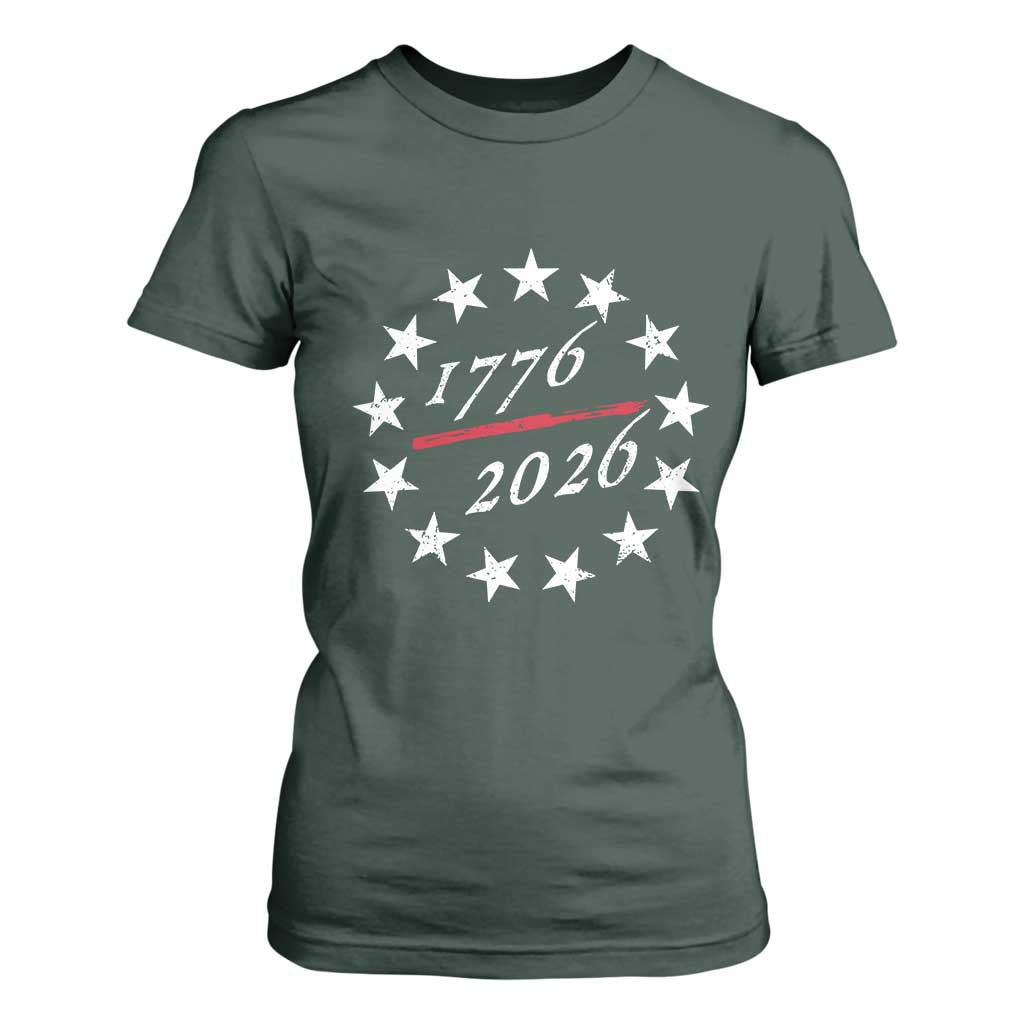250 Years America Anniversary T Shirt For Women 13 Stars 1776 2026 250th Independence Day TS11 Dark Forest Green Print Your Wear
