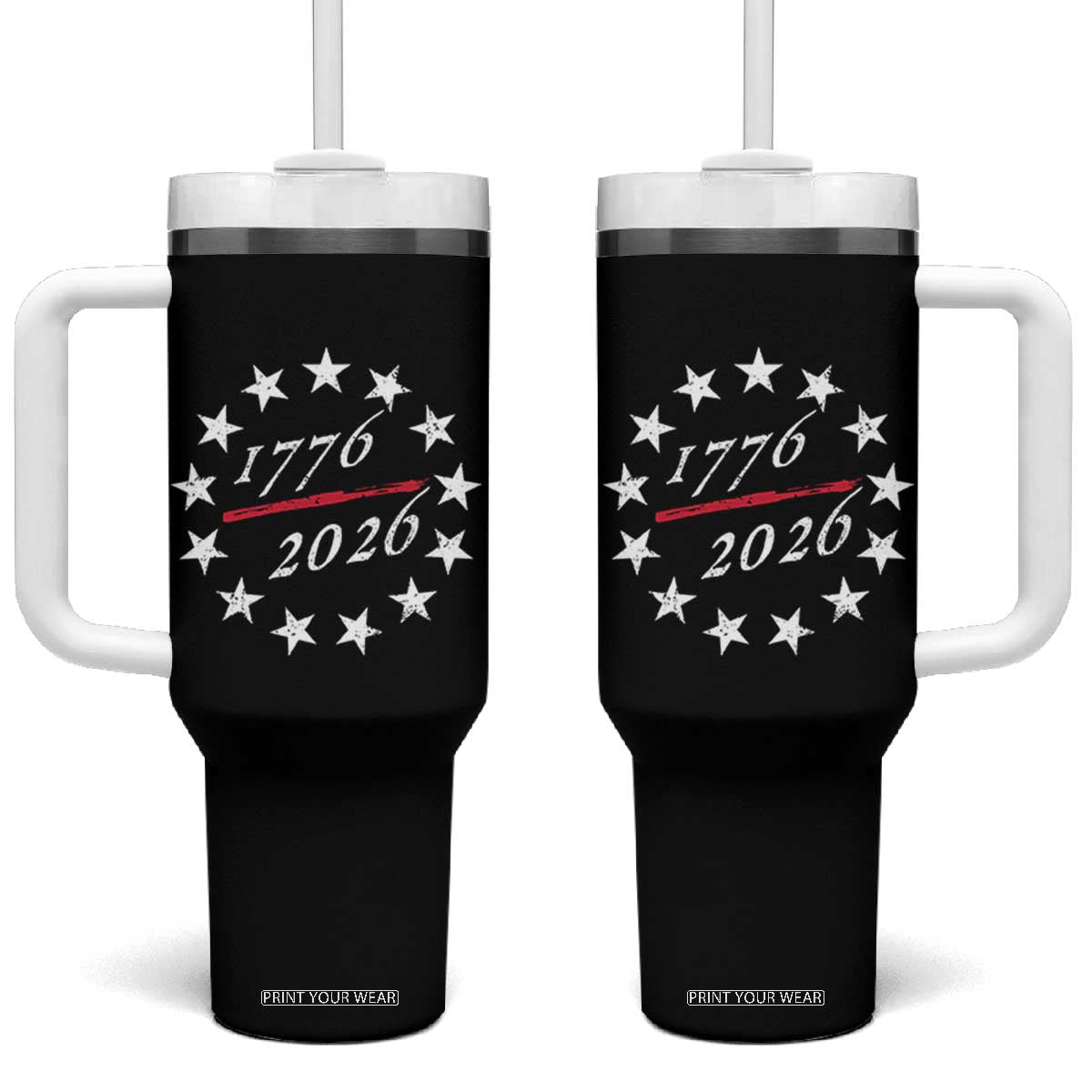 250 Years America Anniversary Tumbler With Handle 13 Stars 1776 2026 250th Independence Day TS11 One Size: 40 oz Black Print Your Wear