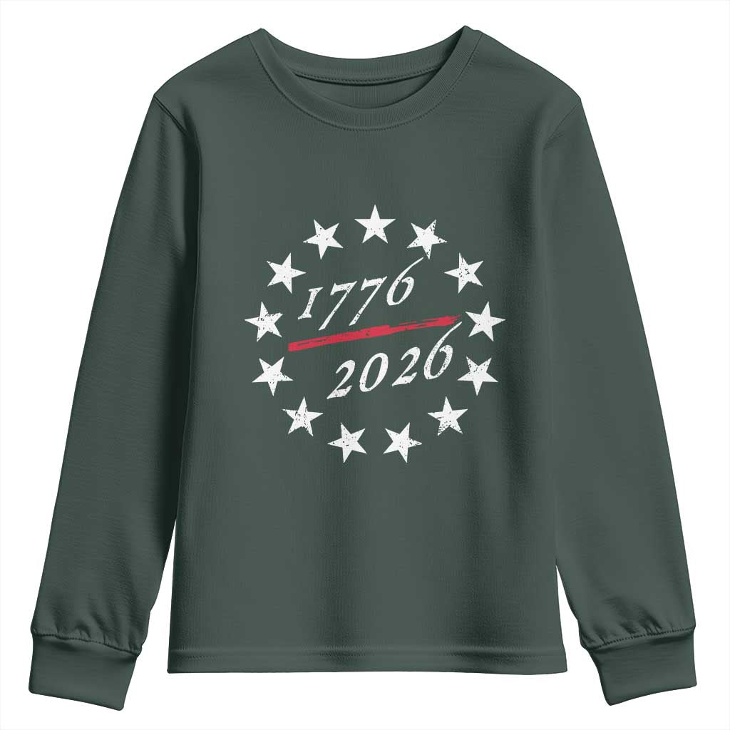 250 Years America Anniversary Youth Sweatshirt 13 Stars 1776 2026 250th Independence Day TS11 Dark Forest Green Print Your Wear