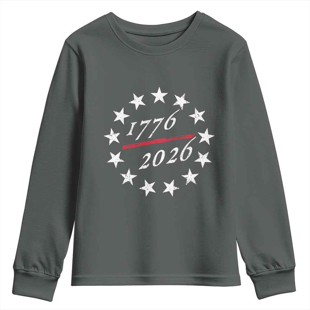 250 Years America Anniversary Youth Sweatshirt 13 Stars 1776 2026 250th Independence Day TS11 Dark Heather Print Your Wear