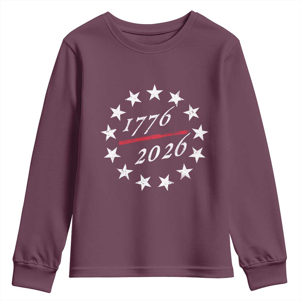 250 Years America Anniversary Youth Sweatshirt 13 Stars 1776 2026 250th Independence Day TS11 Maroon Print Your Wear
