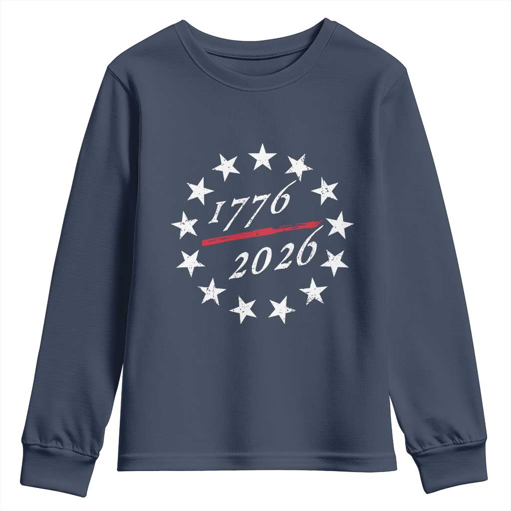 250 Years America Anniversary Youth Sweatshirt 13 Stars 1776 2026 250th Independence Day TS11 Navy Print Your Wear