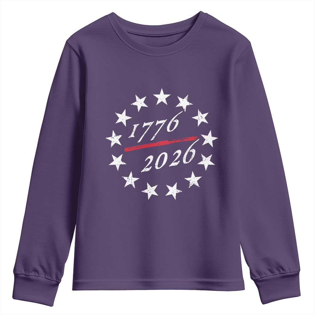 250 Years America Anniversary Youth Sweatshirt 13 Stars 1776 2026 250th Independence Day TS11 Purple Print Your Wear