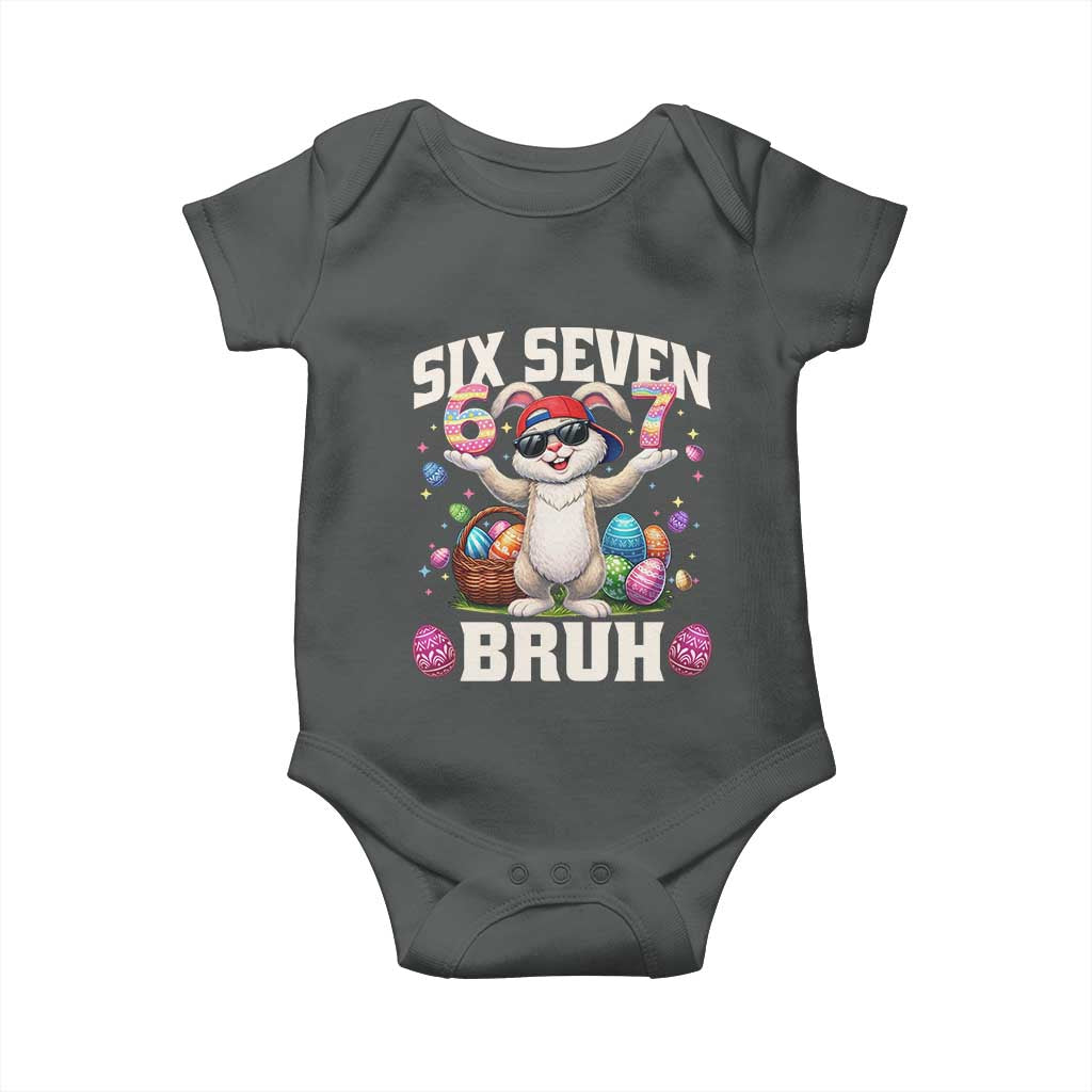 Funny Easter Day Six Seven Bruh Baby Onesie 67 Bunny Easter Eggs TS11 Dark Heather Print Your Wear