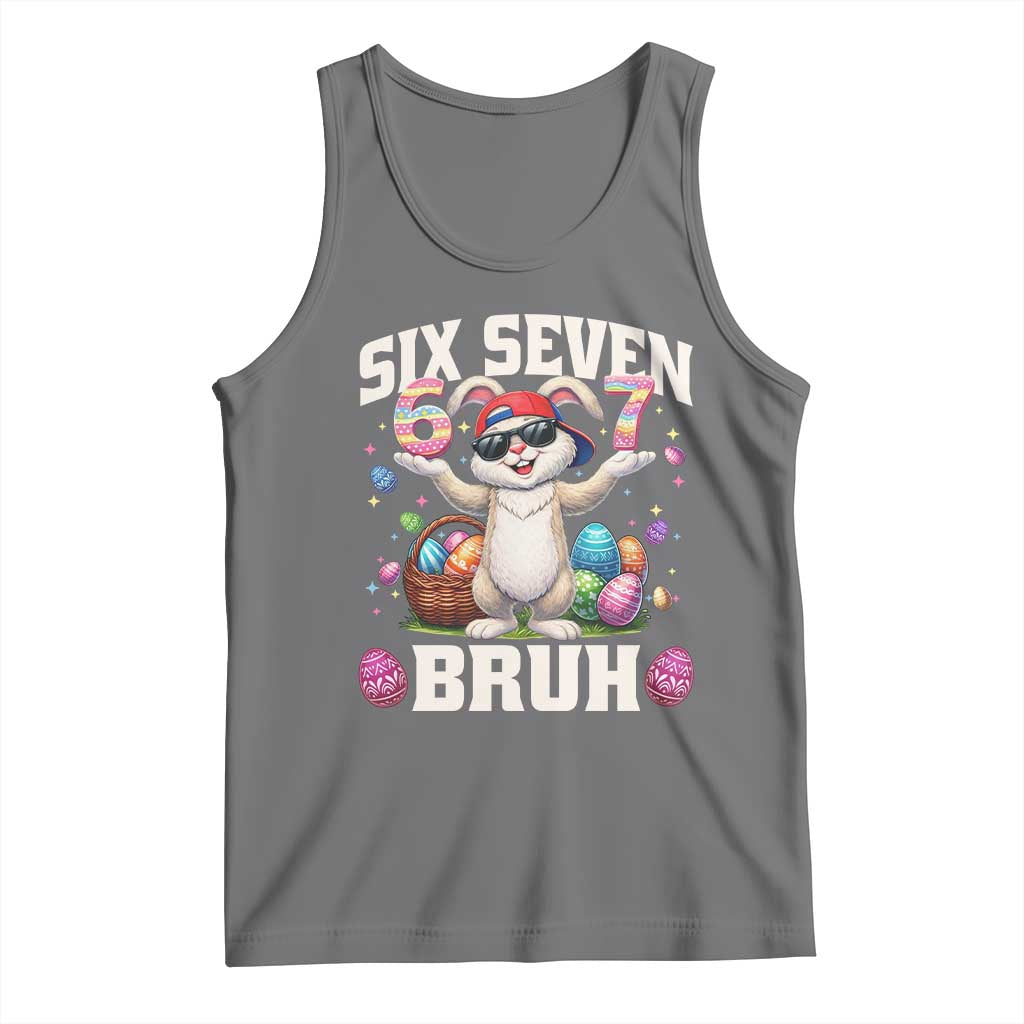 Funny Easter Day Six Seven Bruh Tank Top 67 Bunny Easter Eggs TS11 Black Heather Print Your Wear