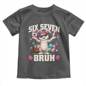 Funny Easter Day Six Seven Bruh Toddler T Shirt 67 Bunny Easter Eggs TS11 Dark Heather Print Your Wear