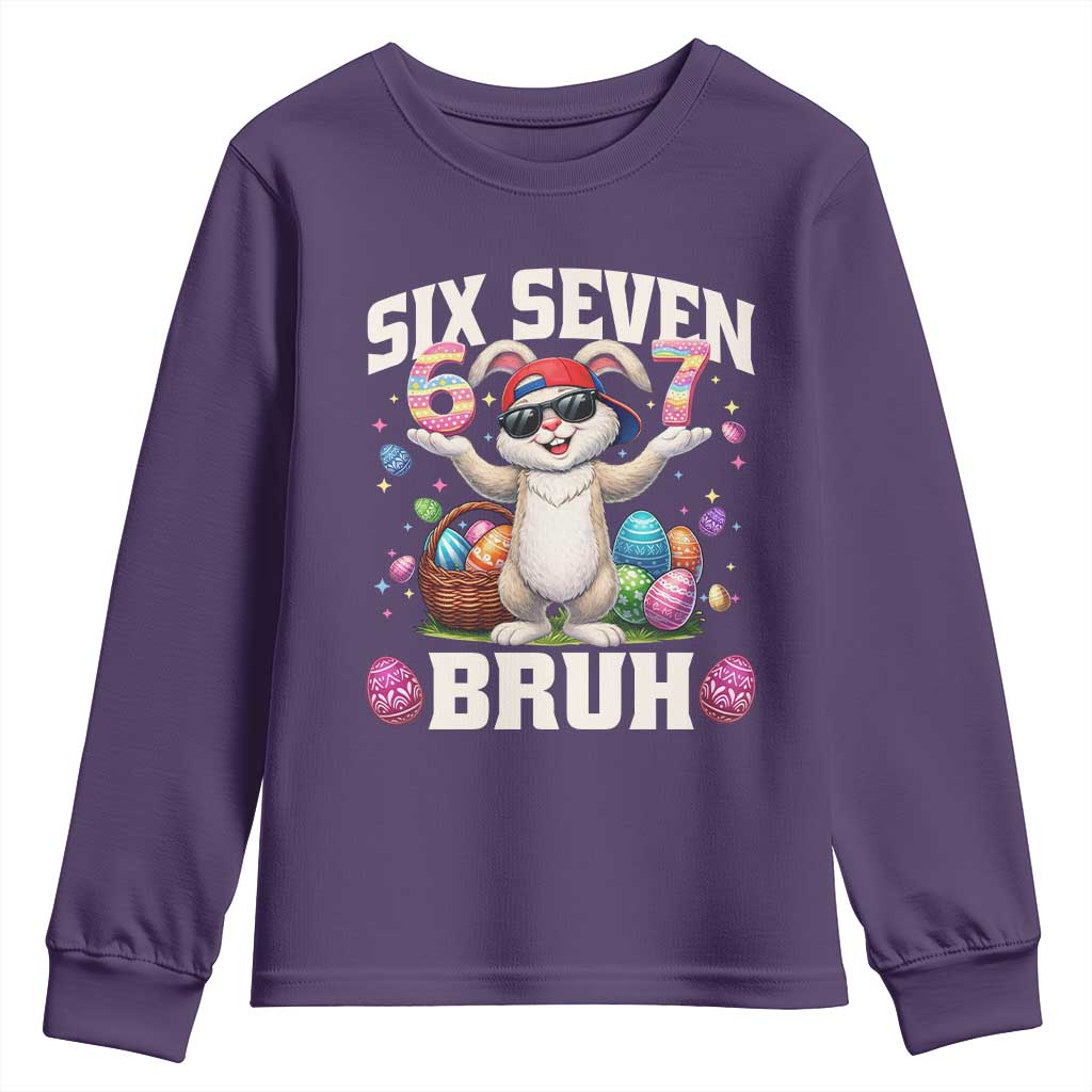 Funny Easter Day Six Seven Bruh Youth Sweatshirt 67 Bunny Easter Eggs TS11 Purple Print Your Wear