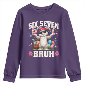 Funny Easter Day Six Seven Bruh Youth Sweatshirt 67 Bunny Easter Eggs TS11 Purple Print Your Wear