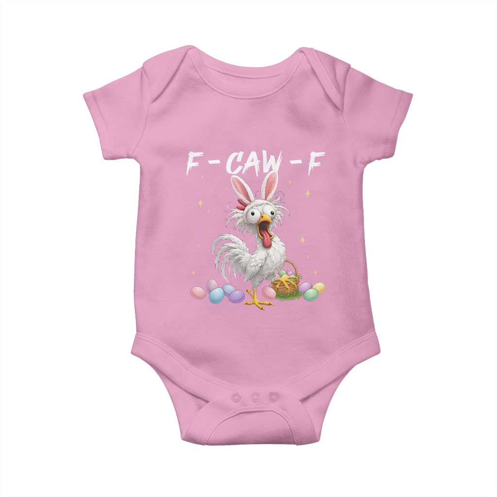 Funny Easter Day F Caw F Chicken Bunny Rooster Meme Baby Onesie TS11 Light Pink Print Your Wear