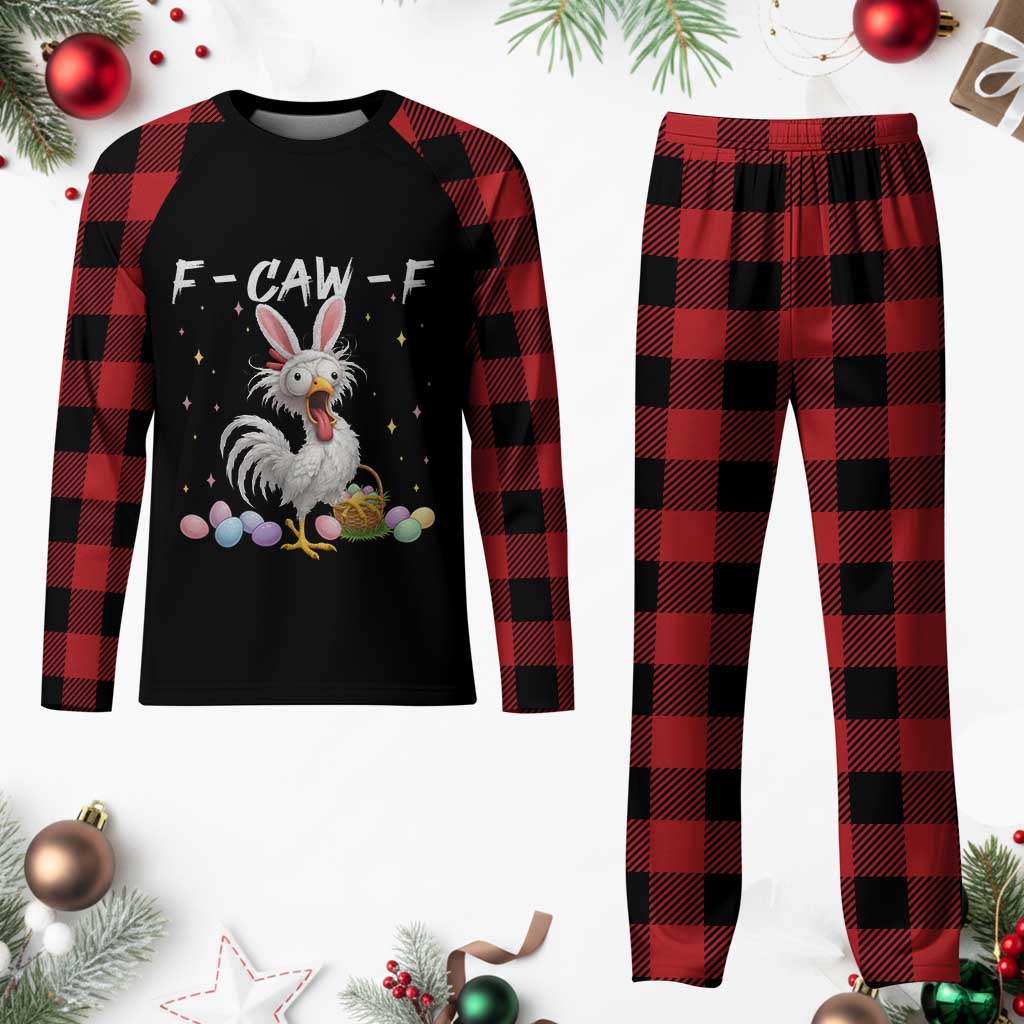 Funny Easter Day F Caw F Chicken Bunny Rooster Meme Plaid Pajama Set TS11 Buffalo Plaid Print Your Wear