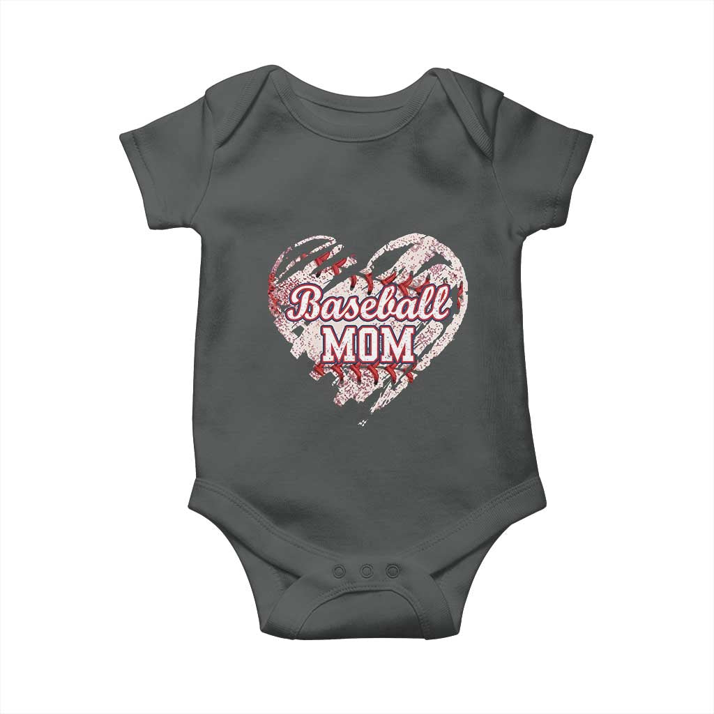 Baseball Mom Baby Onesie Baseball Mama Life Game Day Vintage Heart TS11 Dark Heather Print Your Wear