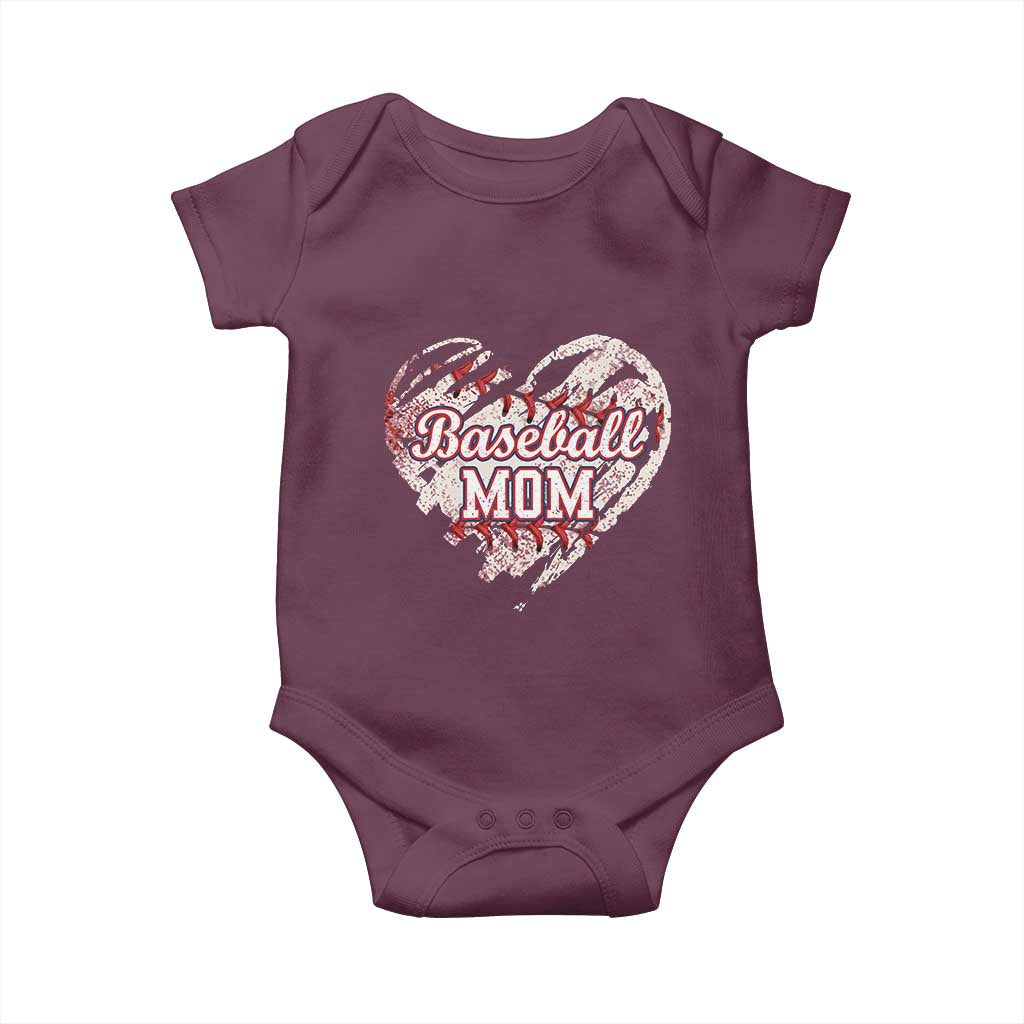 Baseball Mom Baby Onesie Baseball Mama Life Game Day Vintage Heart TS11 Maroon Print Your Wear