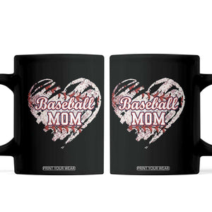 Baseball Mom Coffee Mug Baseball Mama Life Game Day Vintage Heart TS11 Black Print Your Wear