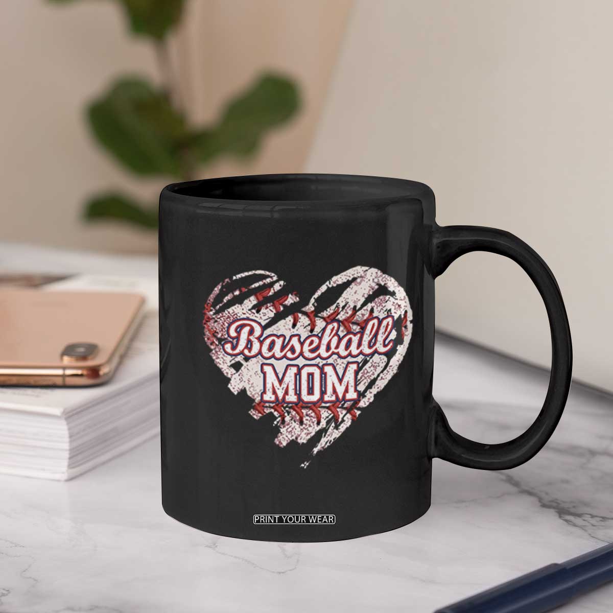 Baseball Mom Coffee Mug Baseball Mama Life Game Day Vintage Heart TS11 Print Your Wear