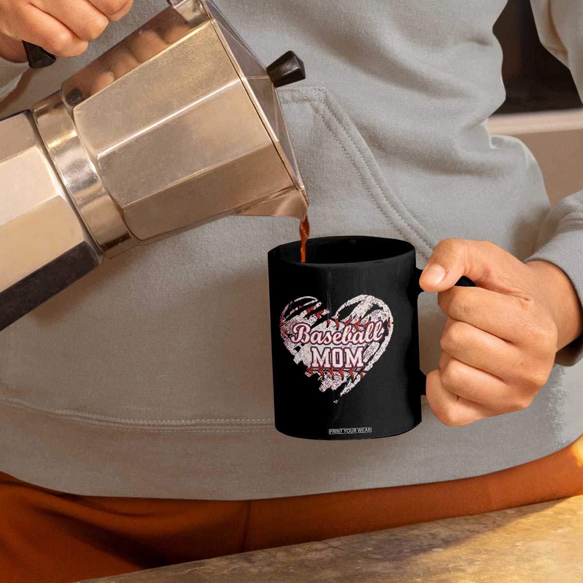 Baseball Mom Coffee Mug Baseball Mama Life Game Day Vintage Heart TS11 Print Your Wear