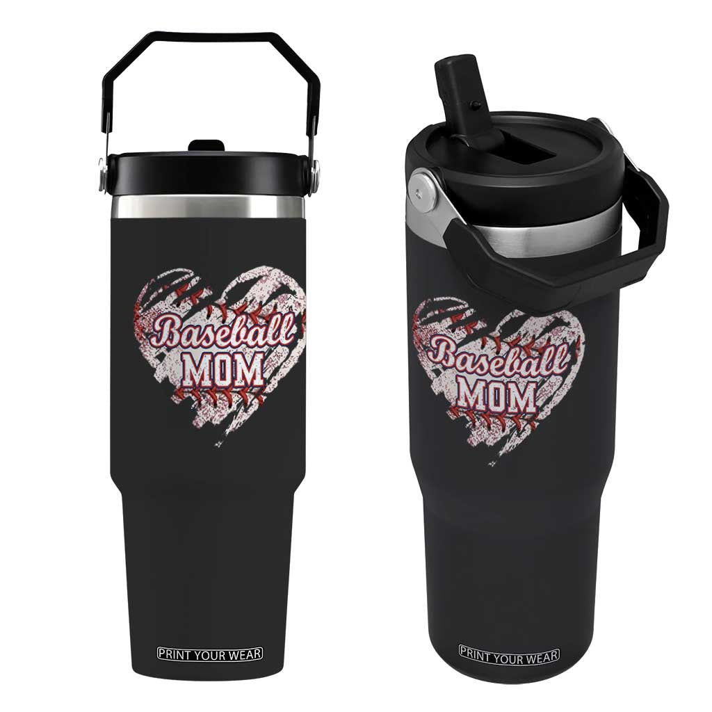 Baseball Mom Flip Straw Tumbler Baseball Mama Life Game Day Vintage Heart TS11 One Size: 30 oz Black Print Your Wear