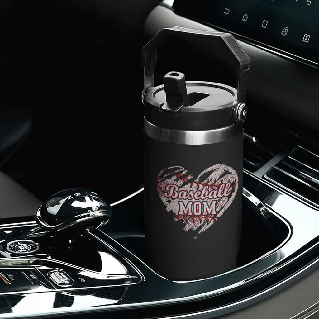 Baseball Mom Flip Straw Tumbler Baseball Mama Life Game Day Vintage Heart TS11 Print Your Wear