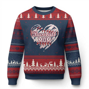 Baseball Mom Ugly Christmas Sweater Baseball Mama Life Game Day Vintage Heart TS11 Navy Red Print Your Wear