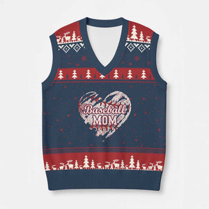 Baseball Mom V-Neck Knit Sweater Vest Baseball Mama Life Game Day Vintage Heart TS11 Navy Red Print Your Wear