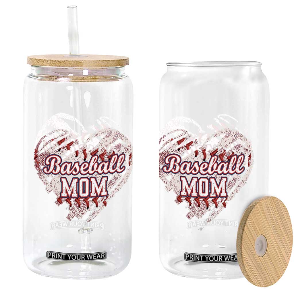 Baseball Mom Glass Can Baseball Mama Life Game Day Vintage Heart TS11 Print Your Wear