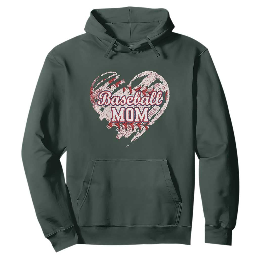 Baseball Mom Hoodie Baseball Mama Life Game Day Vintage Heart TS11 Dark Forest Green Print Your Wear