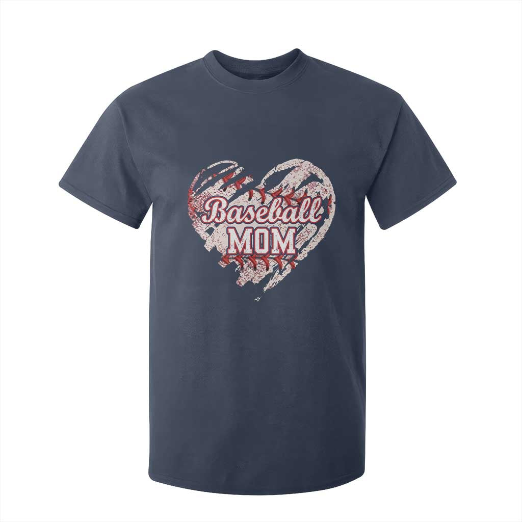 Baseball Mom T Shirt For Kid Baseball Mama Life Game Day Vintage Heart TS11 Navy Print Your Wear