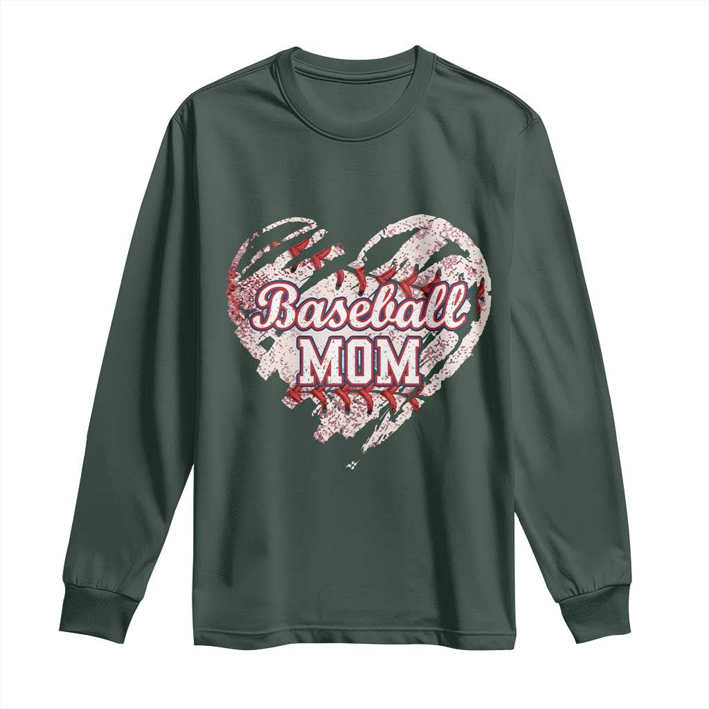 Baseball Mom Long Sleeve Shirt Baseball Mama Life Game Day Vintage Heart TS11 Dark Forest Green Print Your Wear