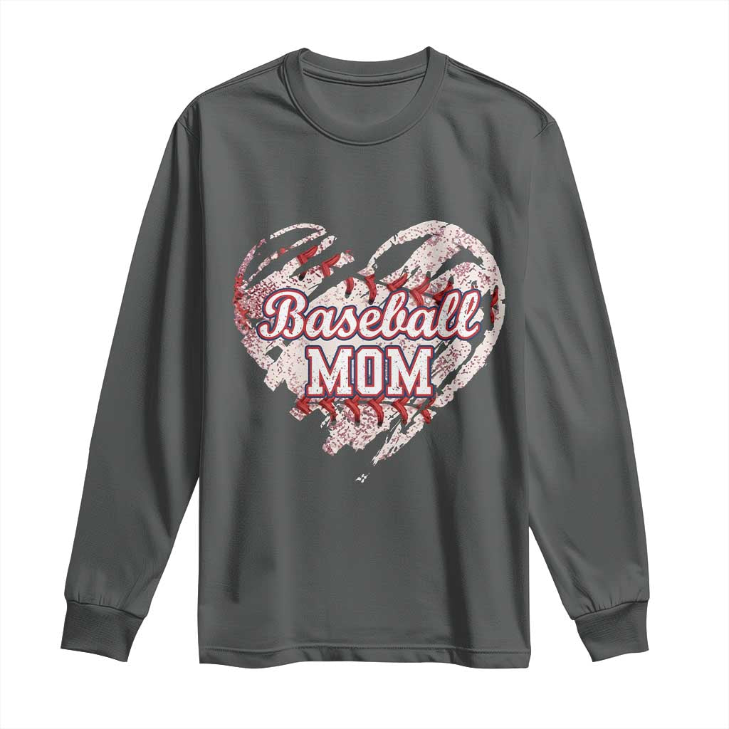 Baseball Mom Long Sleeve Shirt Baseball Mama Life Game Day Vintage Heart TS11 Dark Heather Print Your Wear