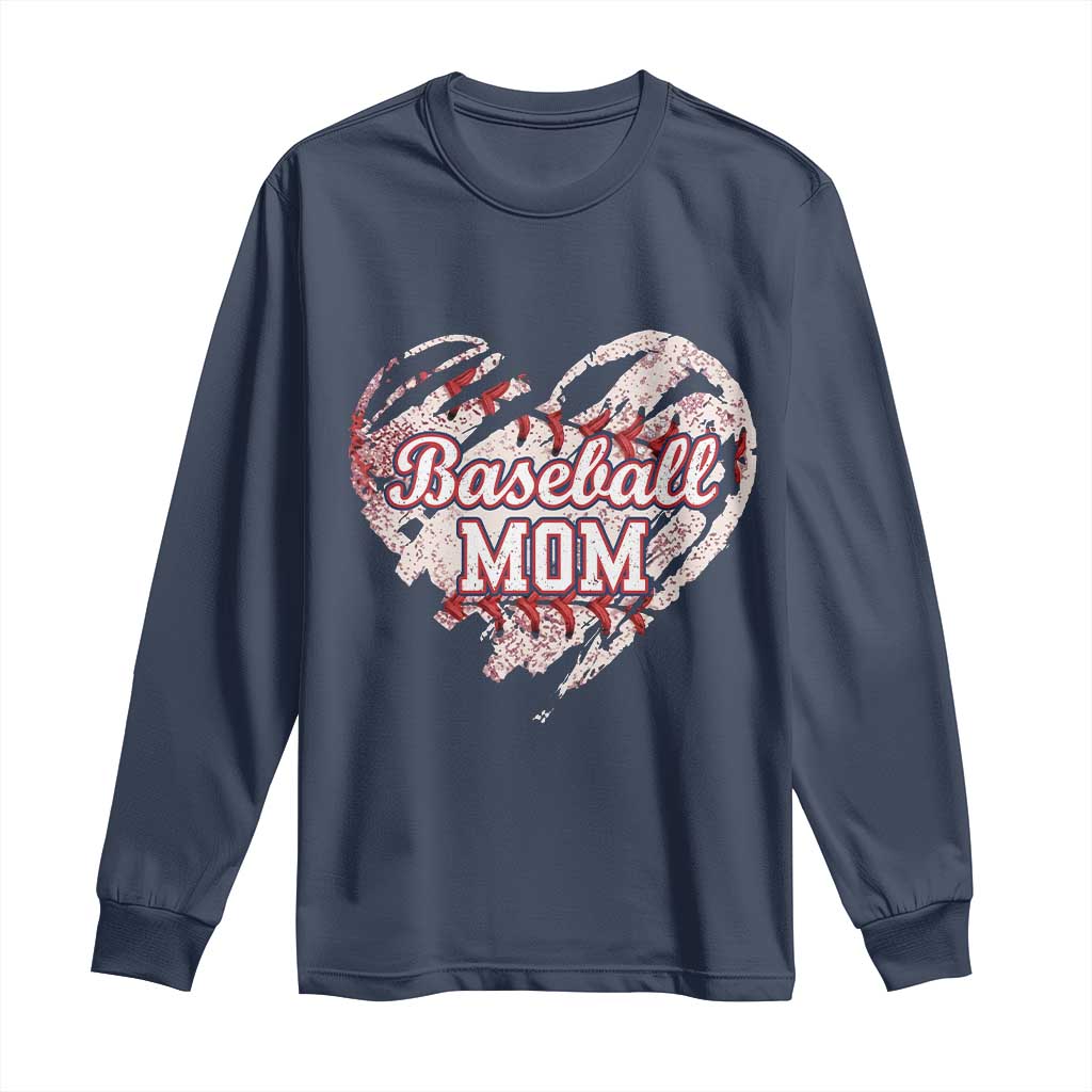 Baseball Mom Long Sleeve Shirt Baseball Mama Life Game Day Vintage Heart TS11 Navy Print Your Wear