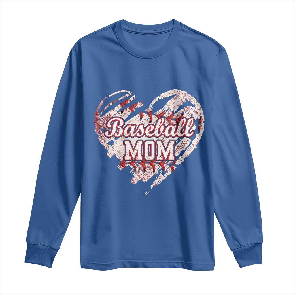 Baseball Mom Long Sleeve Shirt Baseball Mama Life Game Day Vintage Heart TS11 Royal Blue Print Your Wear