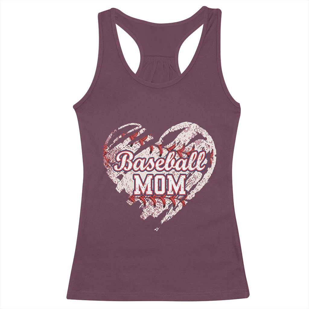 Baseball Mom Racerback Tank Top Baseball Mama Life Game Day Vintage Heart TS11 Maroon Print Your Wear