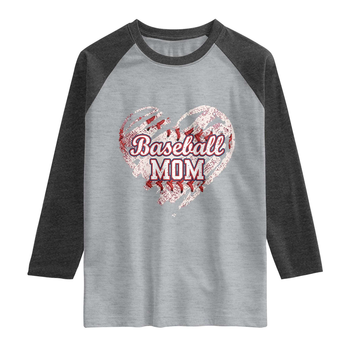 Baseball Mom Raglan Shirt Baseball Mama Life Game Day Vintage Heart TS11 Heather Gray Heather Charcoal Print Your Wear