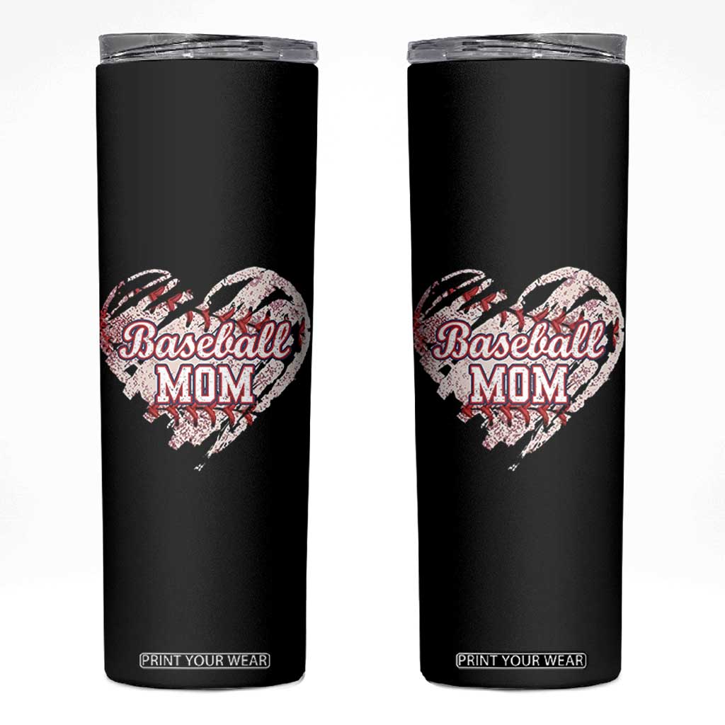 Baseball Mom Skinny Tumbler Baseball Mama Life Game Day Vintage Heart TS11 Black Print Your Wear