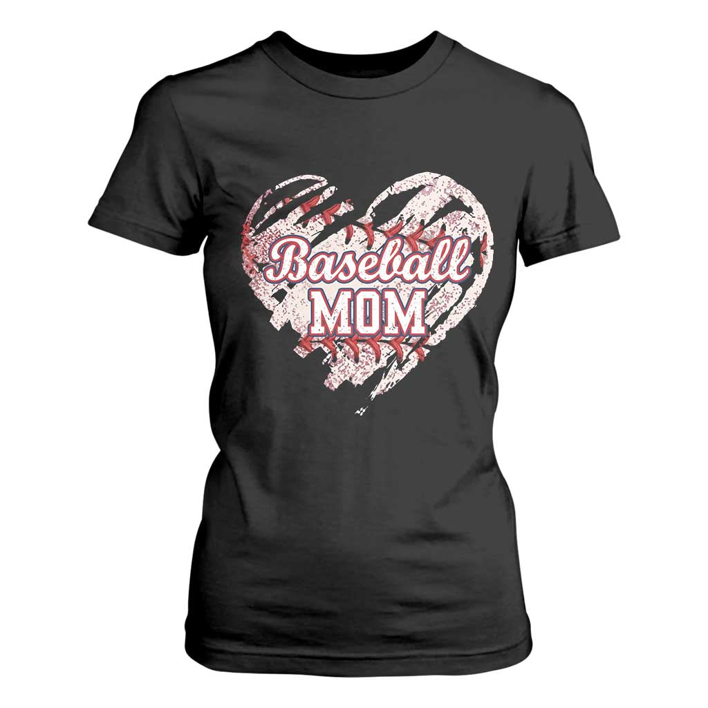 Baseball Mom T Shirt For Women Baseball Mama Life Game Day Vintage Heart TS11 Black Print Your Wear