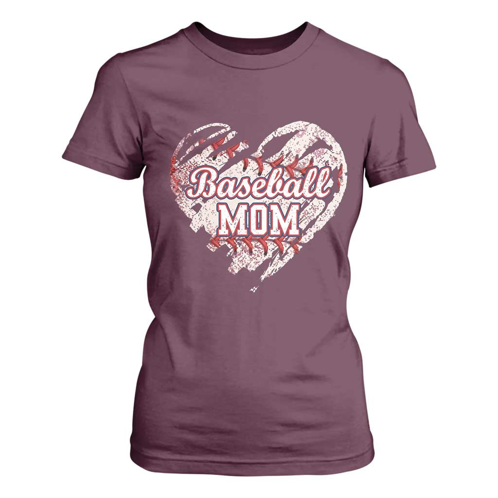 Baseball Mom T Shirt For Women Baseball Mama Life Game Day Vintage Heart TS11 Maroon Print Your Wear