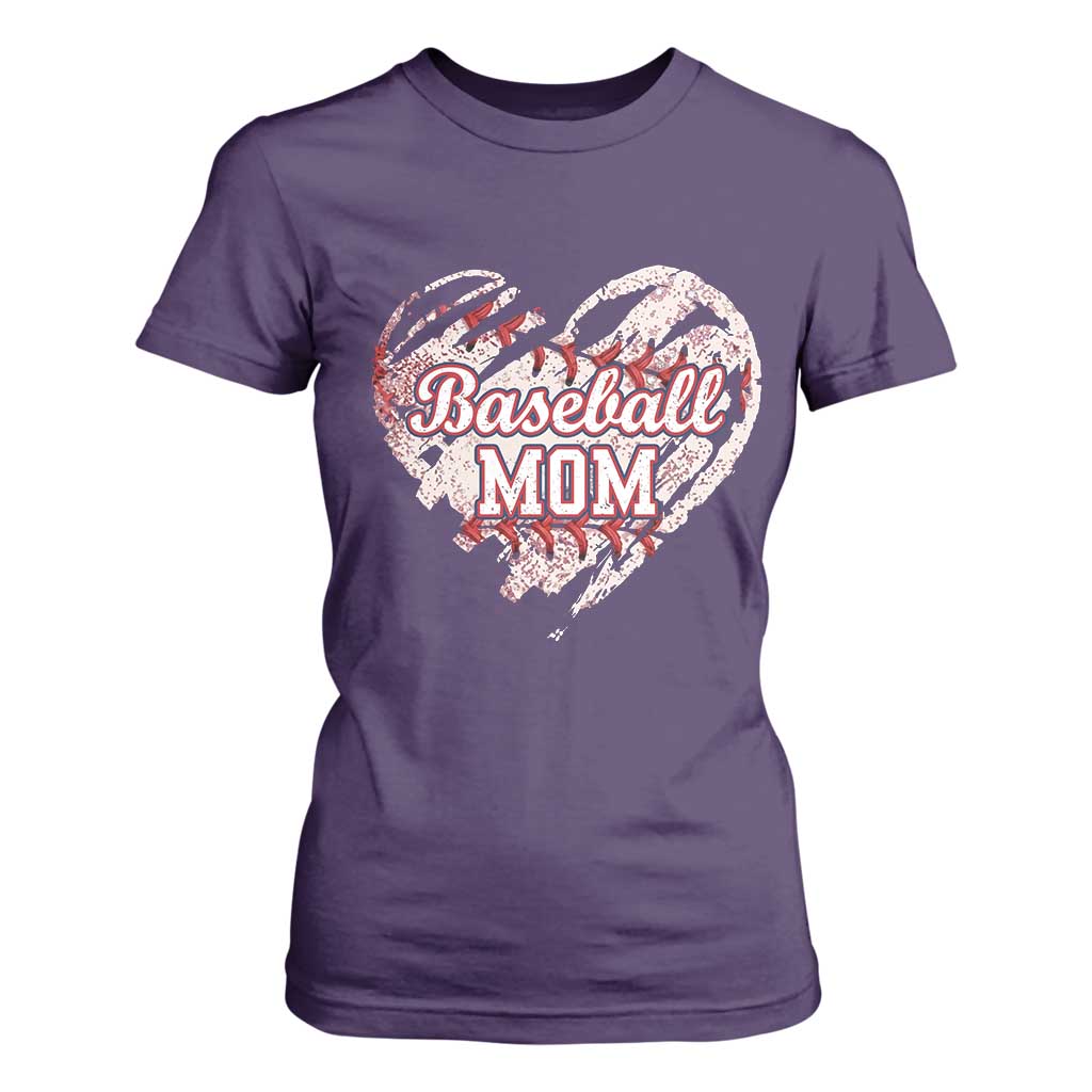 Baseball Mom T Shirt For Women Baseball Mama Life Game Day Vintage Heart TS11 Purple Print Your Wear