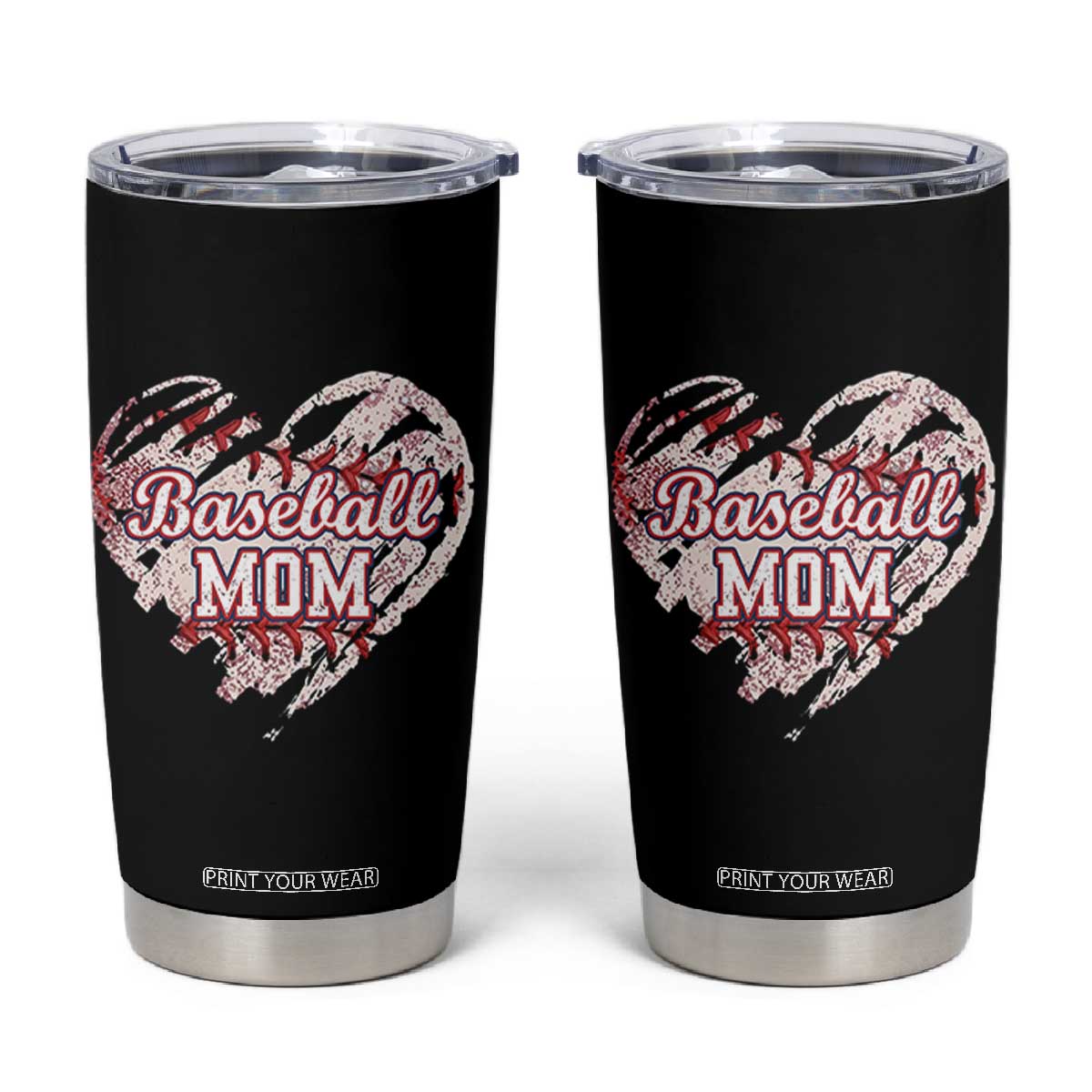 Baseball Mom Tumbler Cup Baseball Mama Life Game Day Vintage Heart TS11 Black Print Your Wear