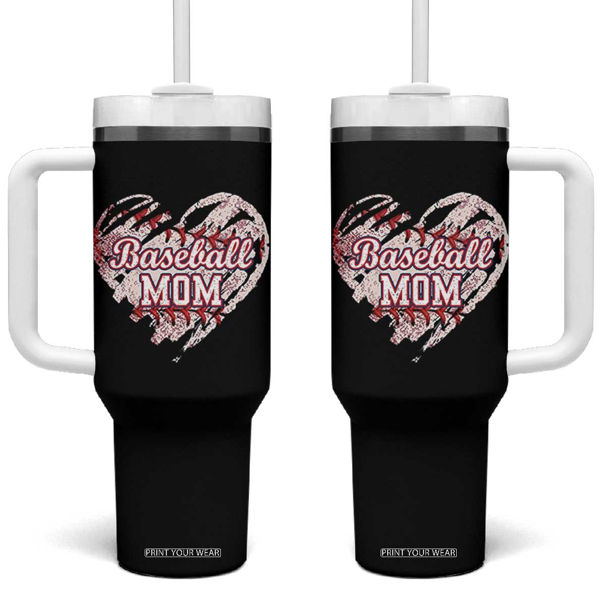 Baseball Mom Tumbler With Handle Baseball Mama Life Game Day Vintage Heart TS11 One Size: 40 oz Black Print Your Wear