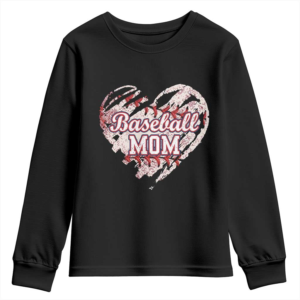 Baseball Mom Youth Sweatshirt Baseball Mama Life Game Day Vintage Heart TS11 Black Print Your Wear