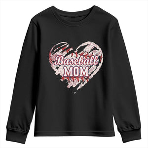 Baseball Mom Youth Sweatshirt Baseball Mama Life Game Day Vintage Heart TS11 Black Print Your Wear