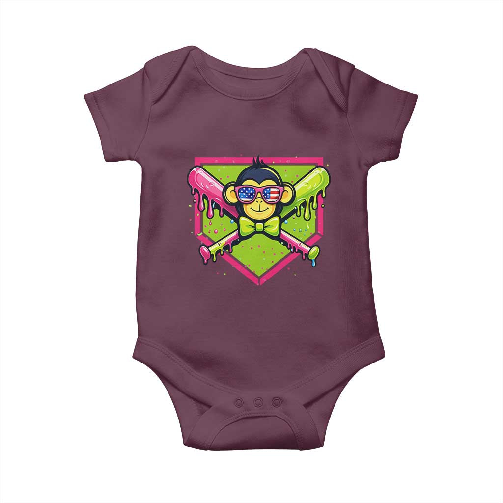 Party Monkey Baseball Drip Funny Animals Lover Baby Onesie TS11 Maroon Print Your Wear