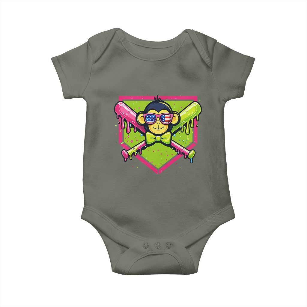 Party Monkey Baseball Drip Funny Animals Lover Baby Onesie TS11 Military Green Print Your Wear