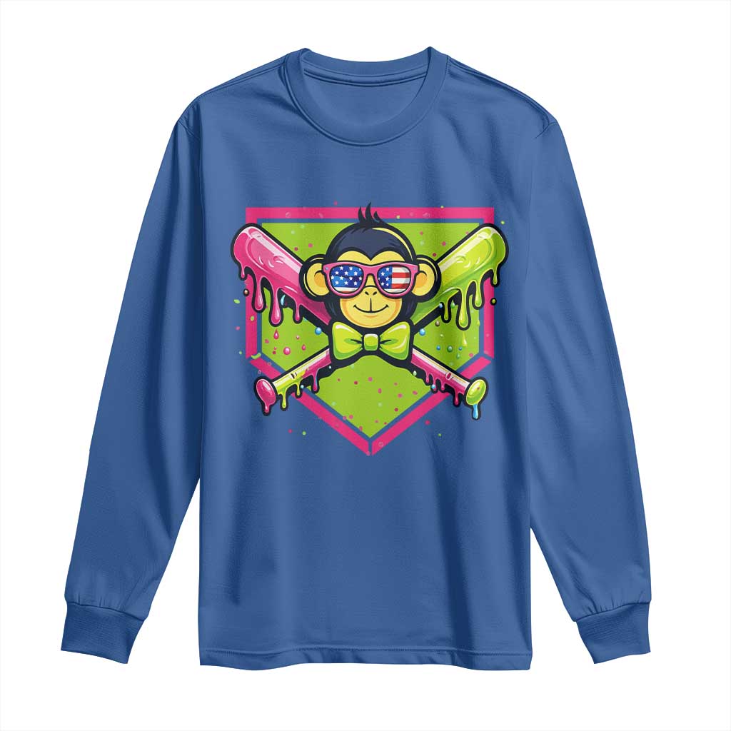 Party Monkey Baseball Drip Funny Animals Lover Long Sleeve Shirt TS11 Royal Blue Print Your Wear