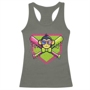 Party Monkey Baseball Drip Funny Animals Lover Racerback Tank Top TS11 Military Green Print Your Wear