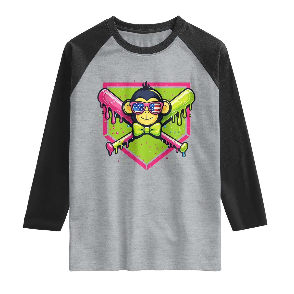 Party Monkey Baseball Drip Funny Animals Lover Raglan Shirt TS11 Heather Gray Black Print Your Wear