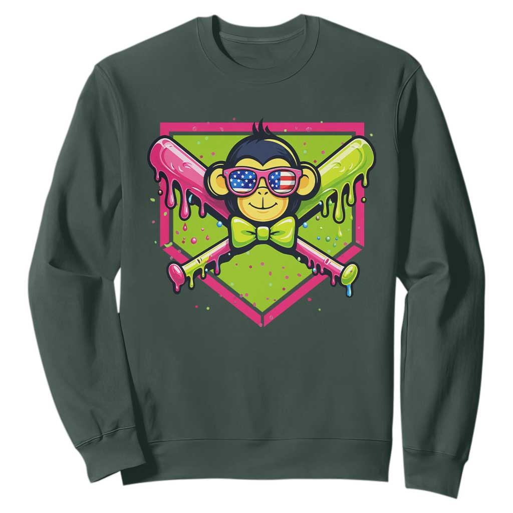 Party Monkey Baseball Drip Funny Animals Lover Sweatshirt TS11 Dark Forest Green Print Your Wear
