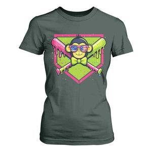 Party Monkey Baseball Drip Funny Animals Lover T Shirt For Women TS11 Dark Forest Green Print Your Wear