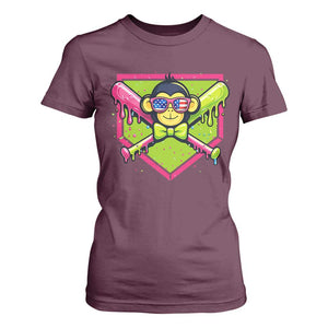 Party Monkey Baseball Drip Funny Animals Lover T Shirt For Women TS11 Maroon Print Your Wear