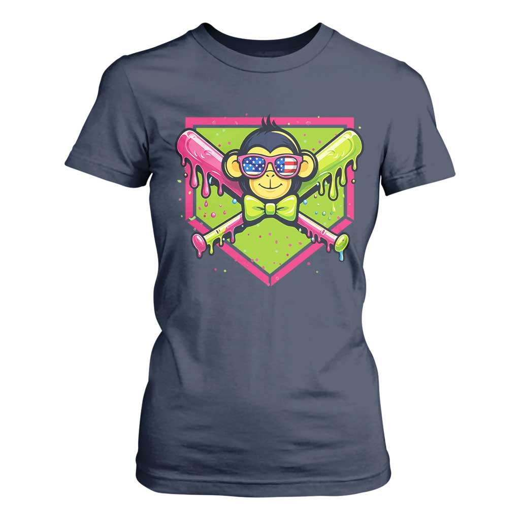 Party Monkey Baseball Drip Funny Animals Lover T Shirt For Women TS11 Navy Print Your Wear