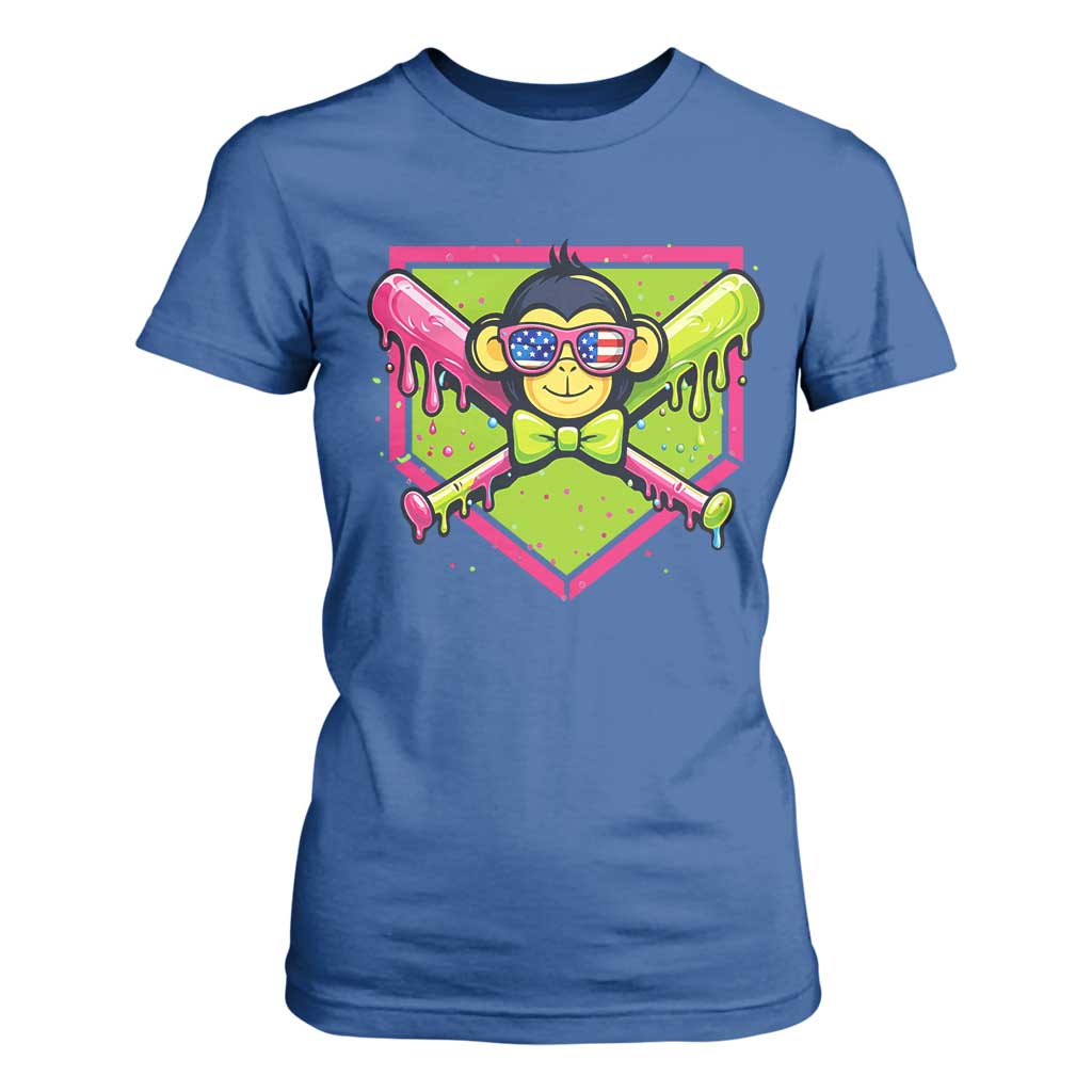 Party Monkey Baseball Drip Funny Animals Lover T Shirt For Women TS11 Royal Blue Print Your Wear